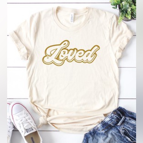 Loved Graphic Tee Cream & Gold All Sizes! NWT - Picture 1 of 1